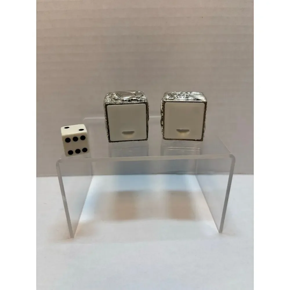 Vintage silver plated cube salt and pepper shakers with holder embossed 3pc set